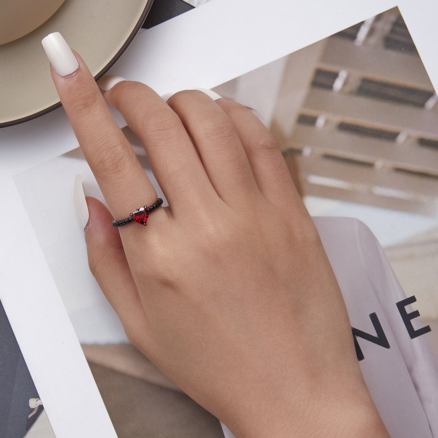 "Sylvory 925 Sterling Silver Crimson Midnight Ring"