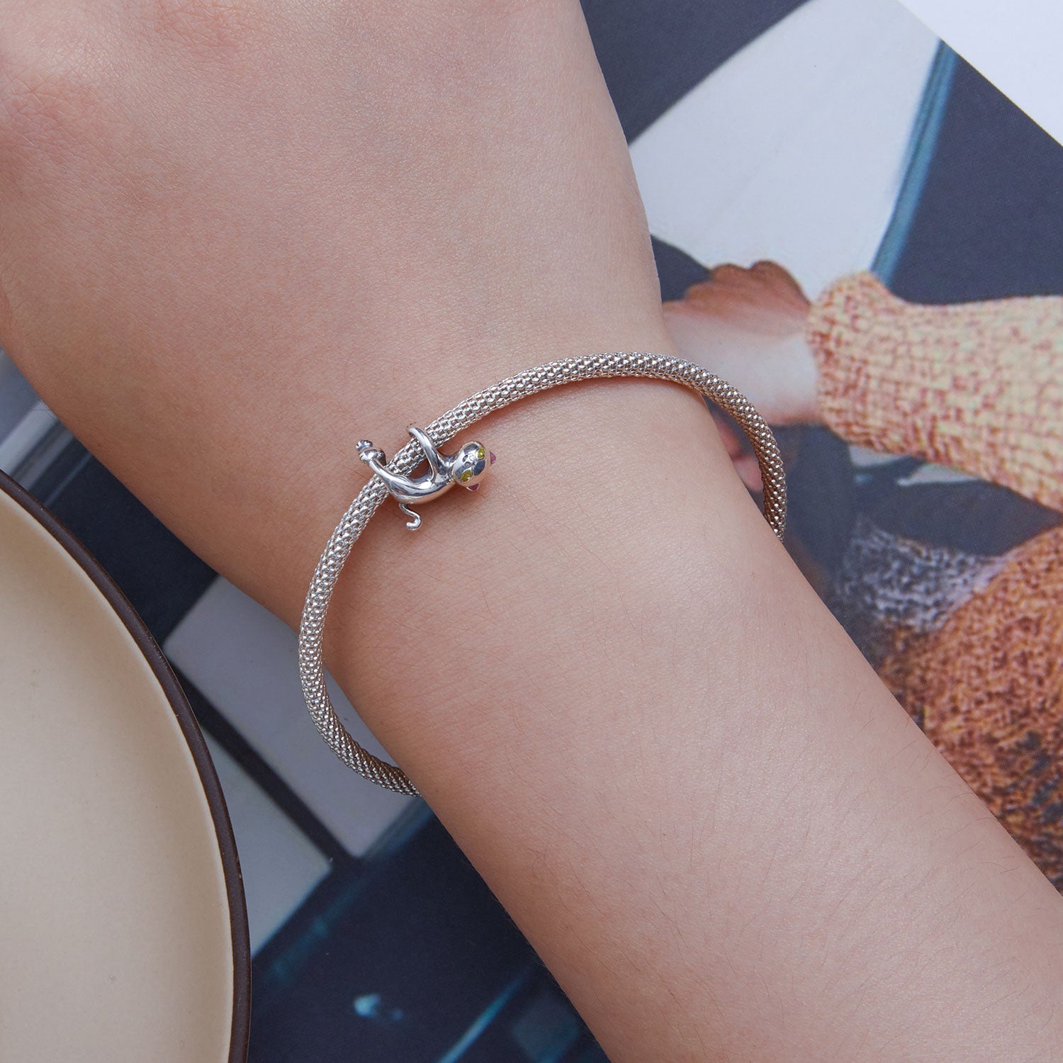 "Sylvory 925 Sterling Silver Dangling Purrfection Cat Charm"