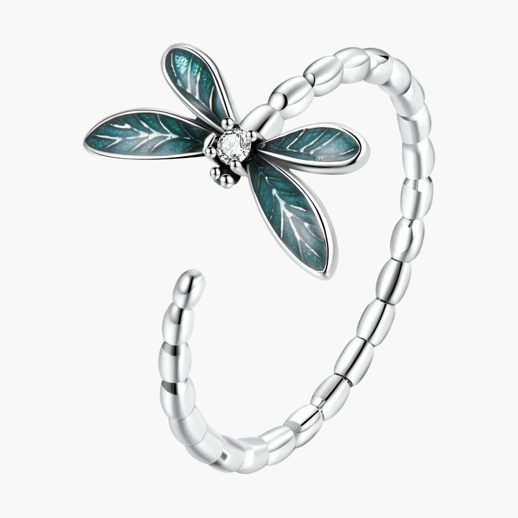 "Sylvory 925 Sterling Silver Driftwood Dragonfly Ring"