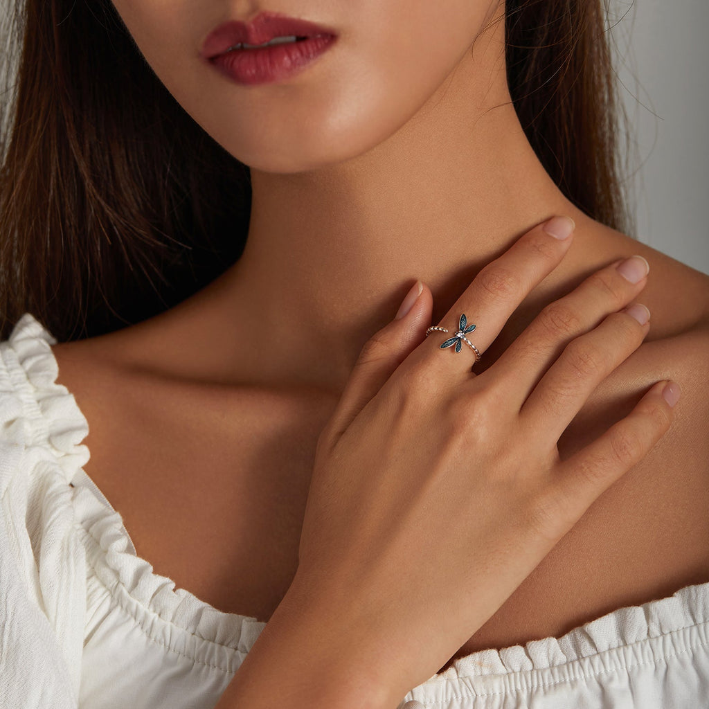"Sylvory 925 Sterling Silver Driftwood Dragonfly Ring"