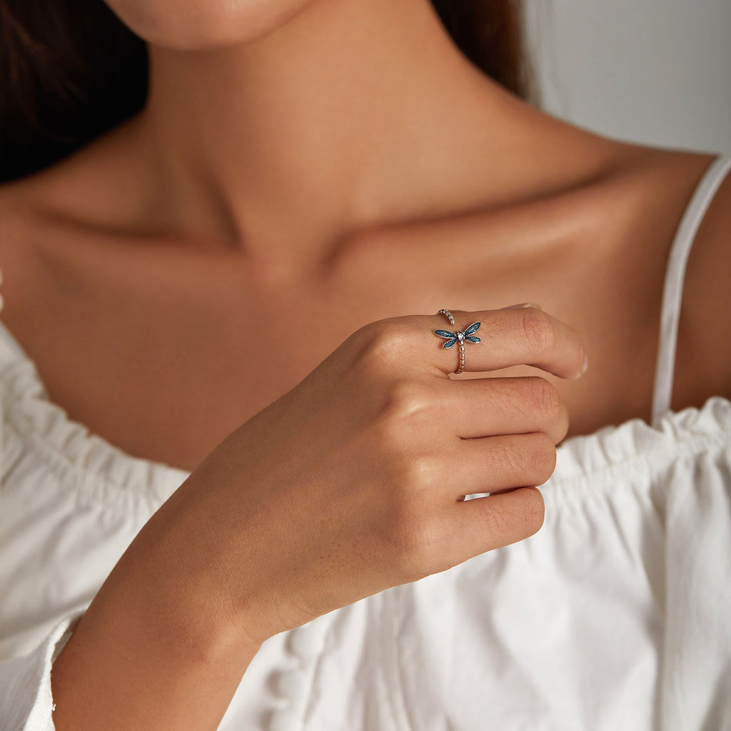 "Sylvory 925 Sterling Silver Driftwood Dragonfly Ring"