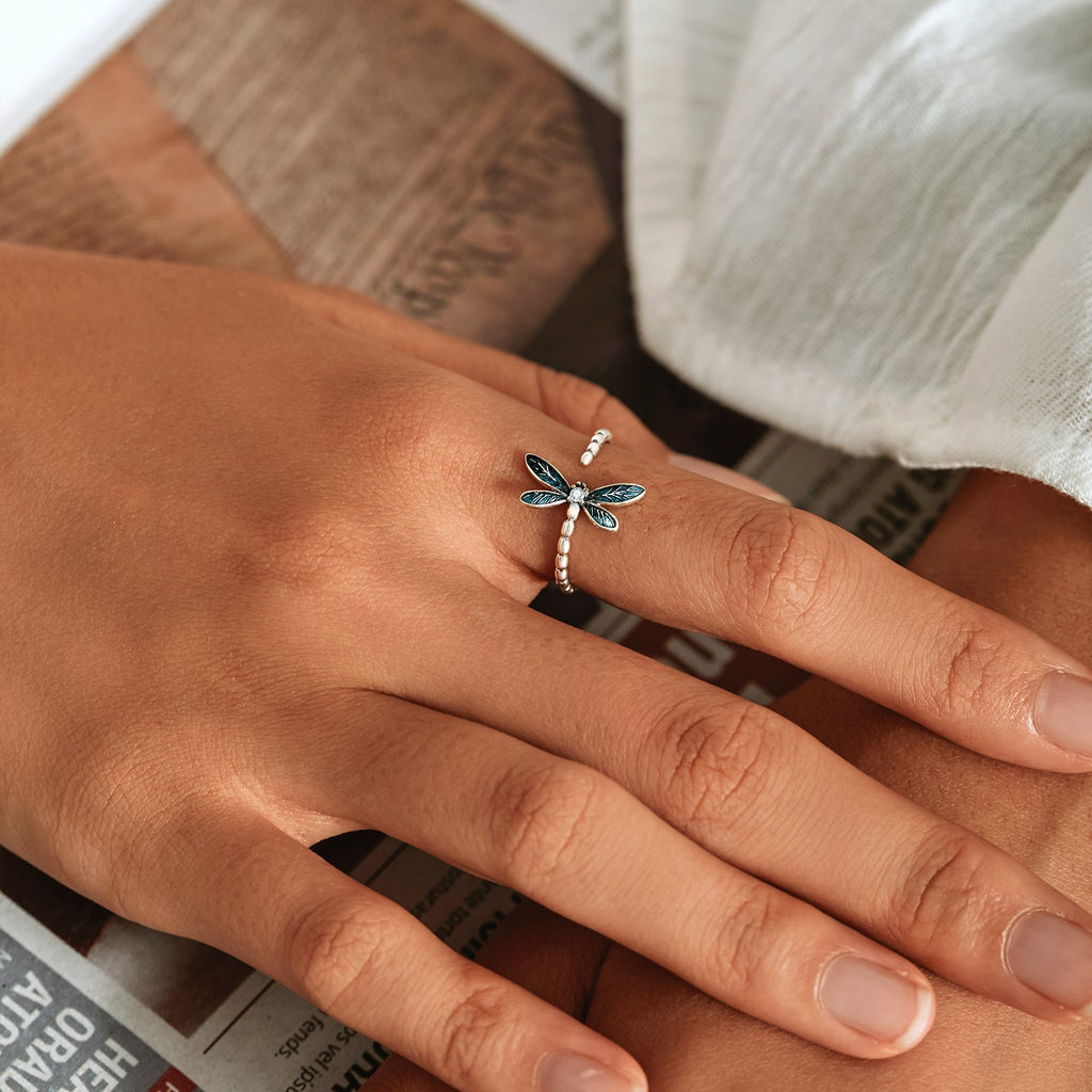 "Sylvory 925 Sterling Silver Driftwood Dragonfly Ring"