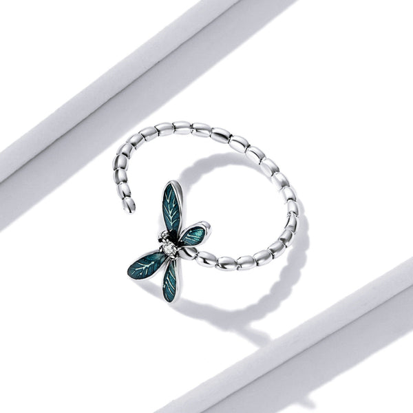 "Sylvory 925 Sterling Silver Driftwood Dragonfly Ring"
