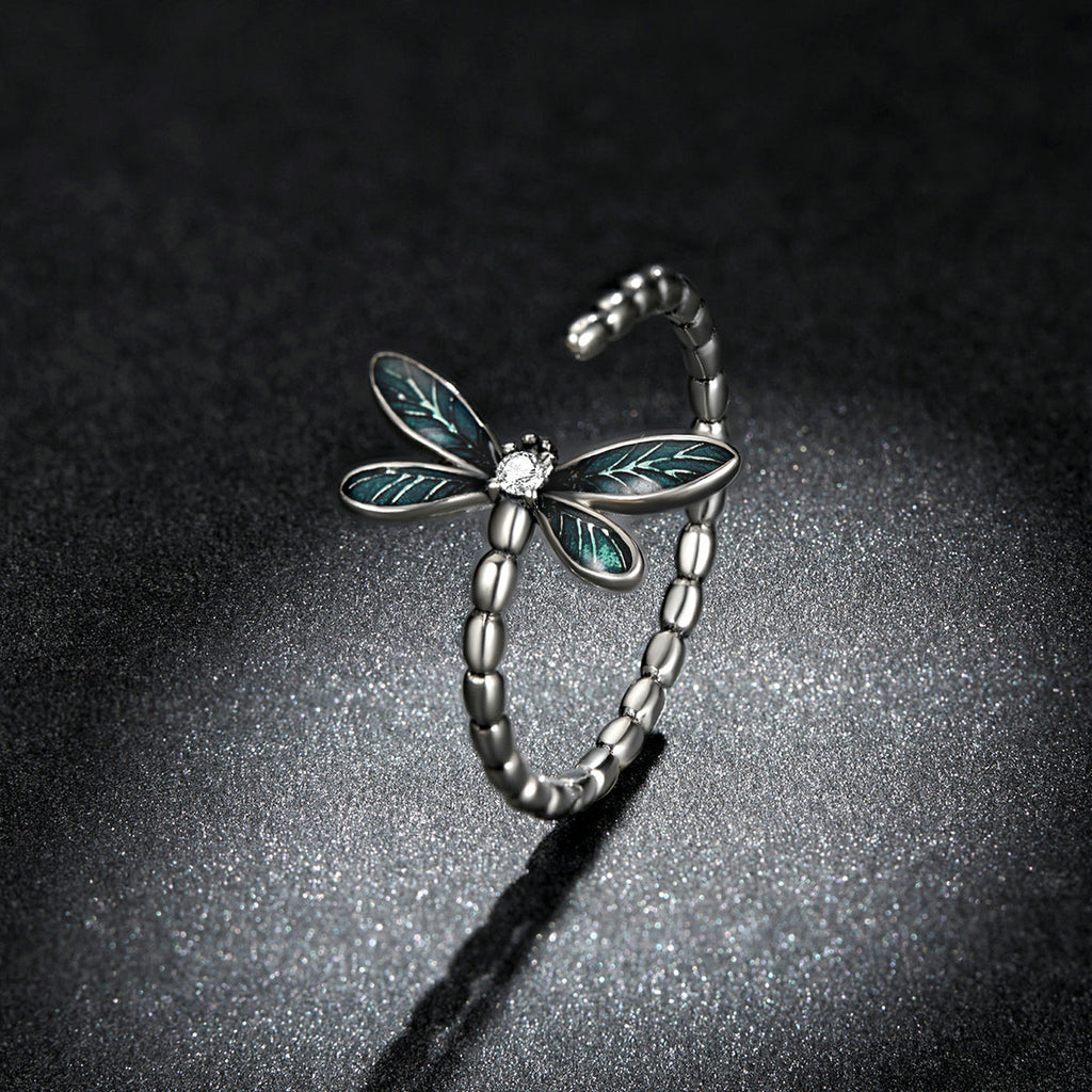 "Sylvory 925 Sterling Silver Driftwood Dragonfly Ring"