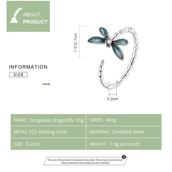 "Sylvory 925 Sterling Silver Driftwood Dragonfly Ring"