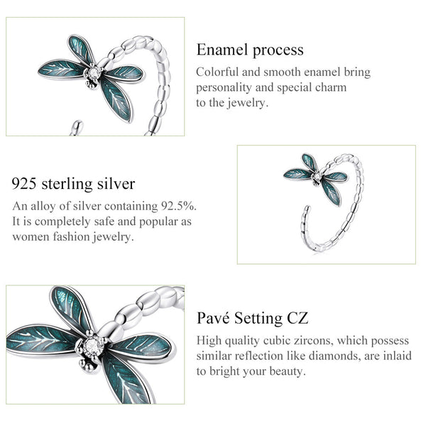 "Sylvory 925 Sterling Silver Driftwood Dragonfly Ring"