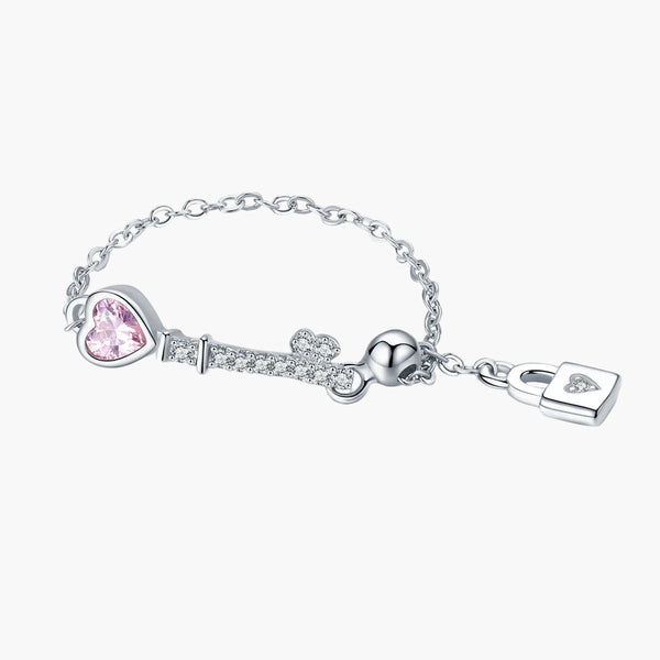 Silver Eternal Lock and Key Chain Ring in 925 Sterling Silver by Sylvory