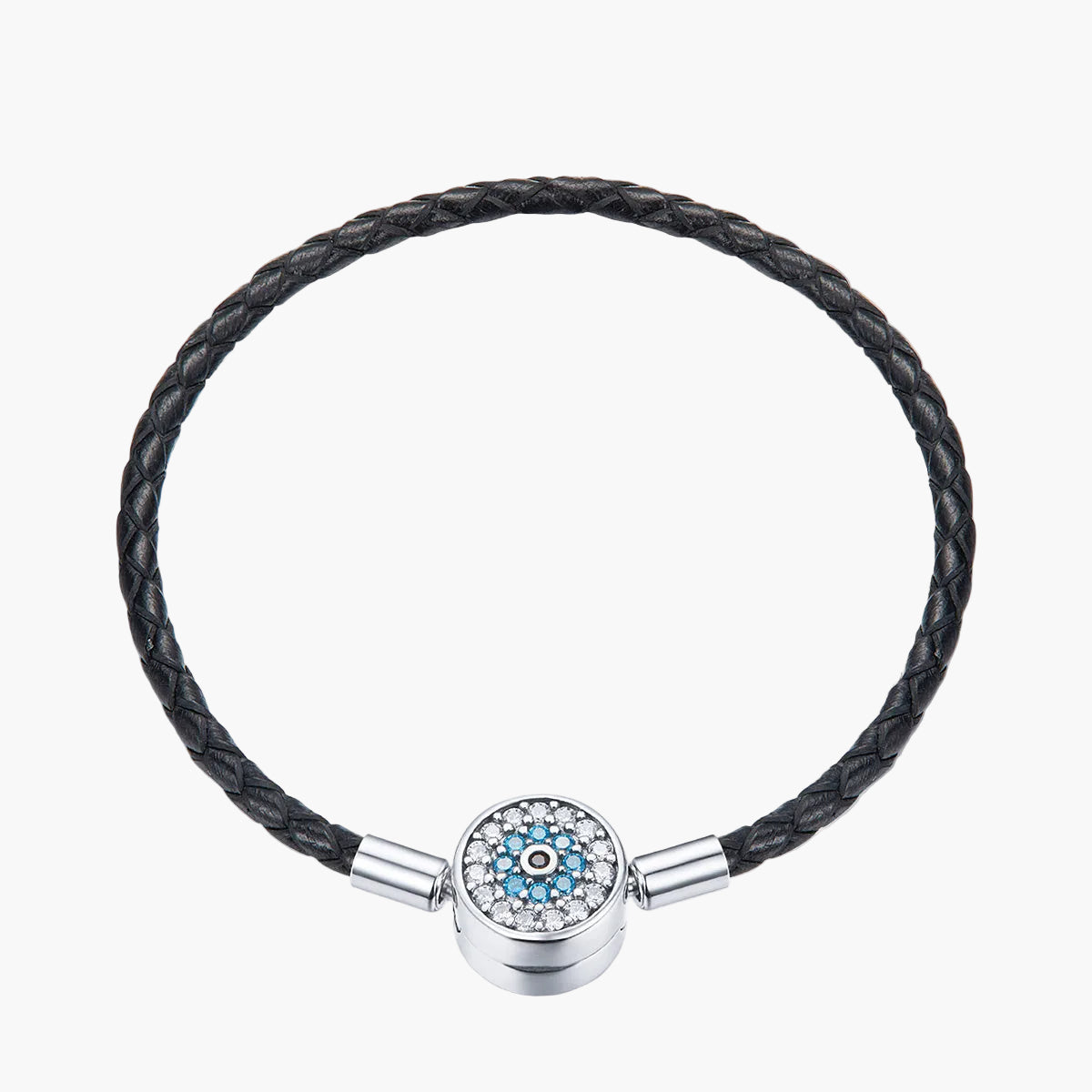 "Sylvory 925 Sterling Silver Evil Eye Guardian Leather Charm Keeper Bracelet" Main image