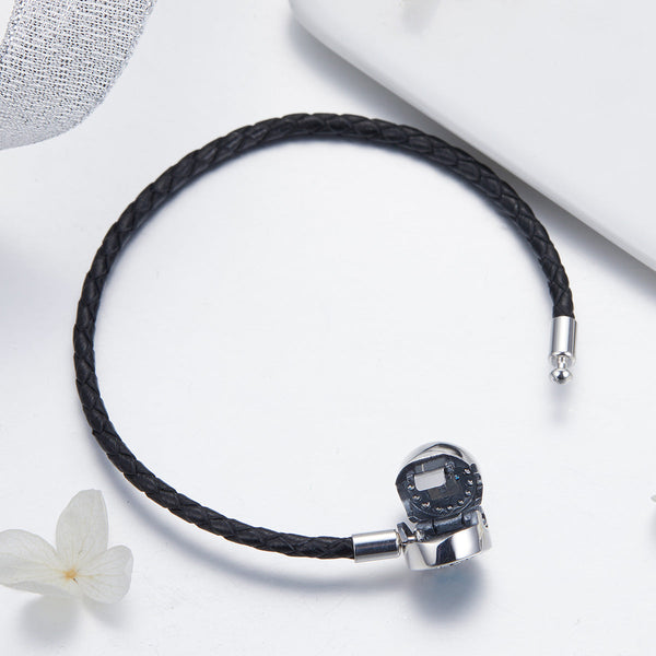 "Sylvory 925 Sterling Silver Evil Eye Guardian Leather Charm Keeper Bracelet"