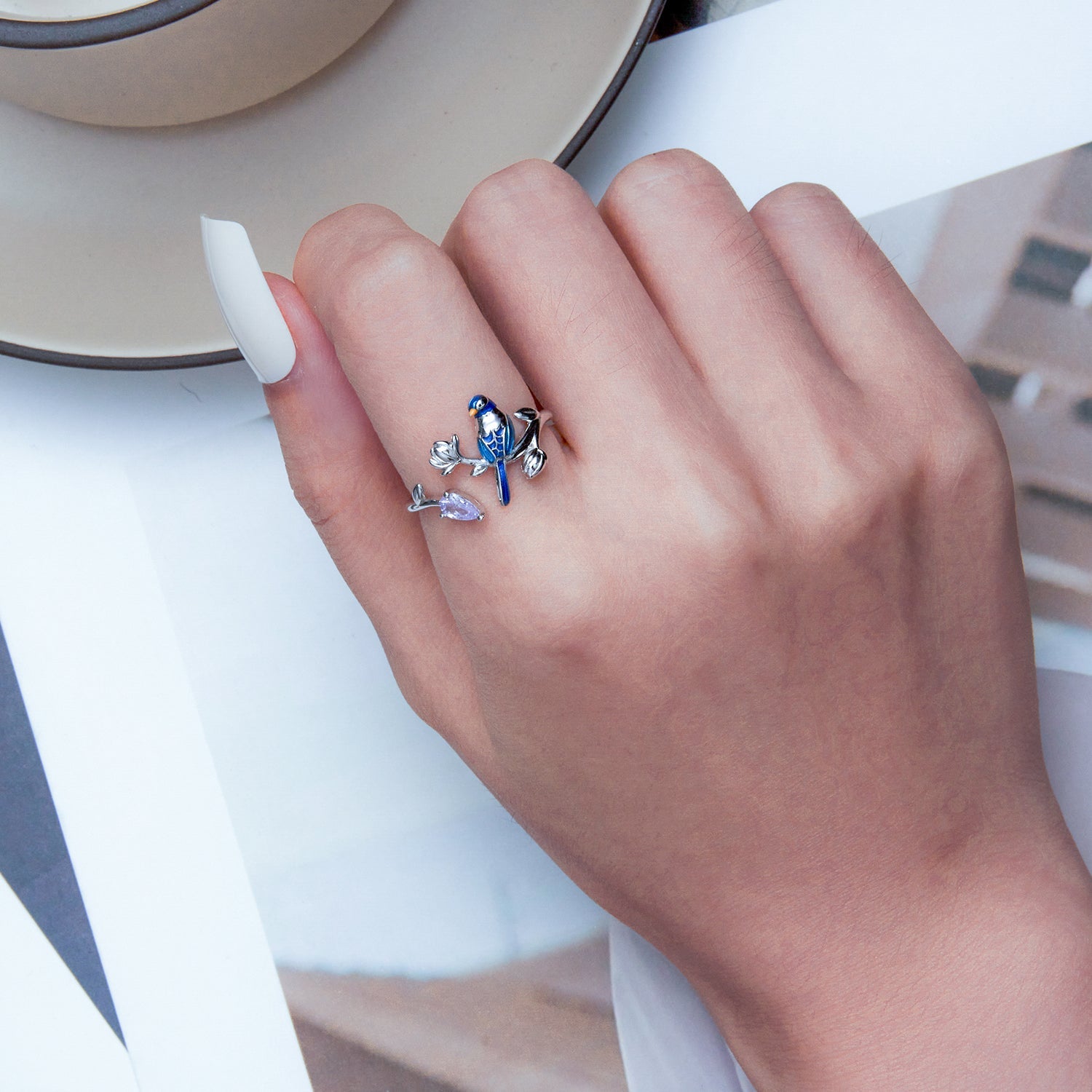 "Sylvory 925 Sterling Silver Feathered Perch Ring"