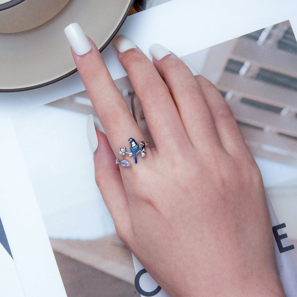 "Sylvory 925 Sterling Silver Feathered Perch Ring"