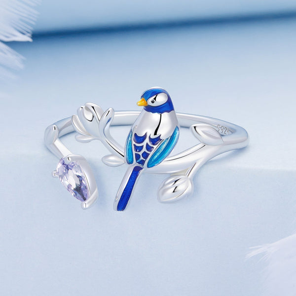 "Sylvory 925 Sterling Silver Feathered Perch Ring"