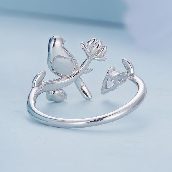 "Sylvory 925 Sterling Silver Feathered Perch Ring"