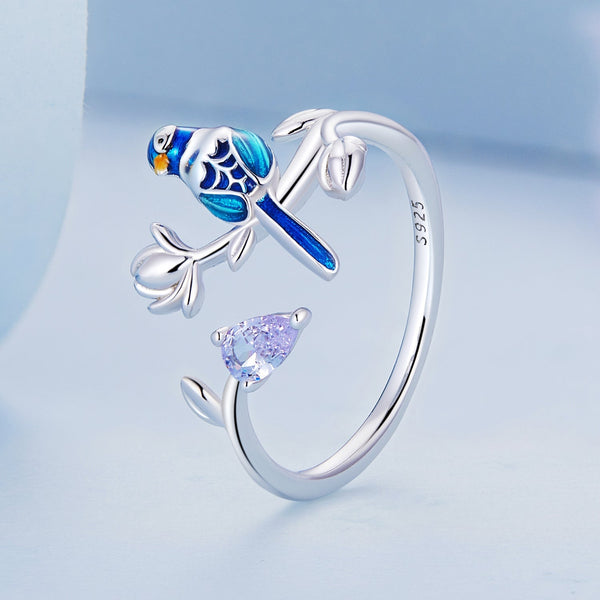 "Sylvory 925 Sterling Silver Feathered Perch Ring"
