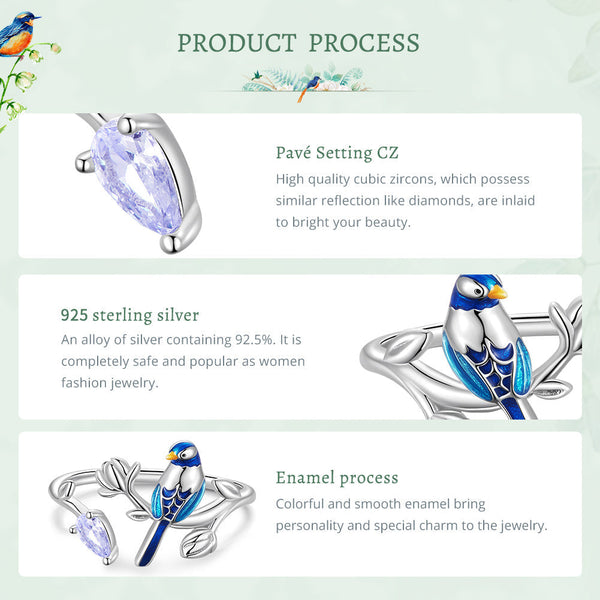 "Sylvory 925 Sterling Silver Feathered Perch Ring"