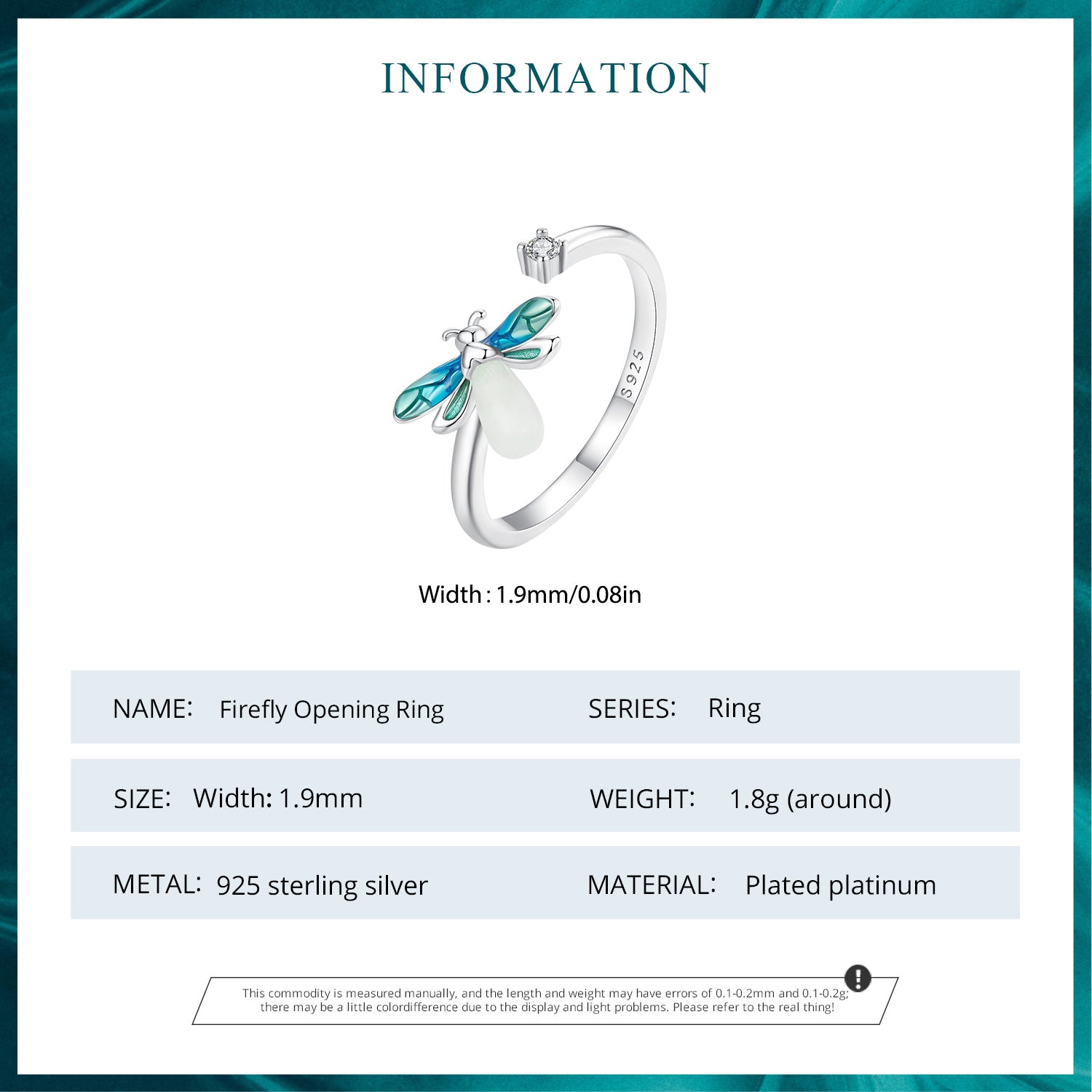 "Sylvory 925 Sterling Silver Firefly Glow Ring"