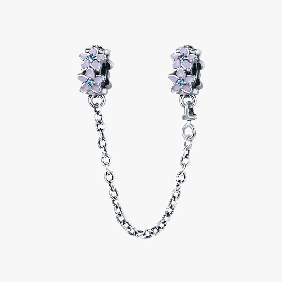 "Sylvory 925 Sterling Silver Floral Guardian Safety Chain Charm" Main image