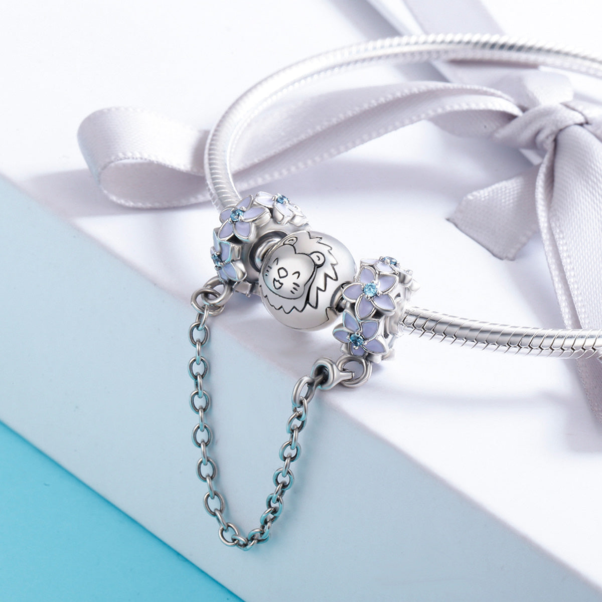 Silver Floral Guardian Safety Chain Charm Secondary image