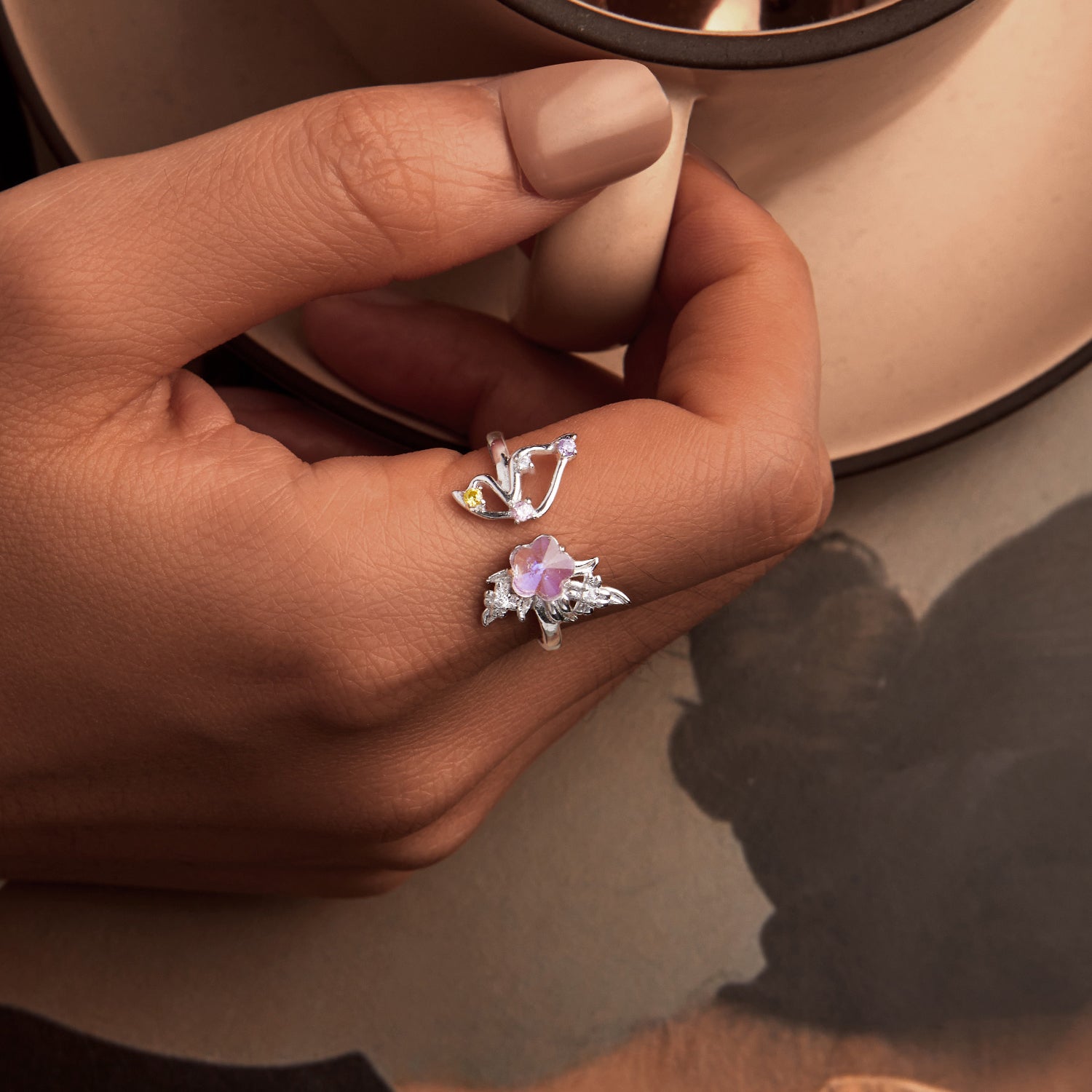 "Sylvory 925 Sterling Silver Flutter Flora Ring"