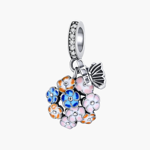 Silver Fluttering Blooms Charm in 925 Sterling Silver by Sylvory