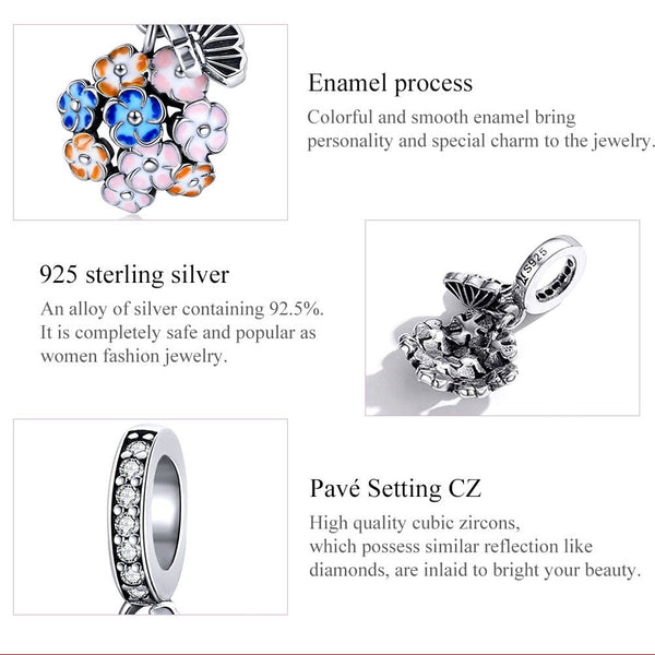 "Sylvory 925 Sterling Silver Fluttering Blooms Charm"