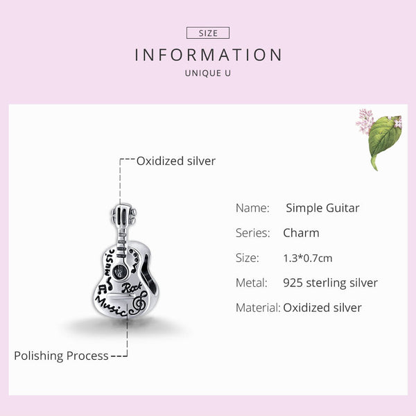 "Sylvory 925 Sterling Silver Guitar Groove Charm"
