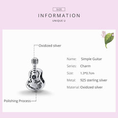 "Sylvory 925 Sterling Silver Guitar Groove Charm"