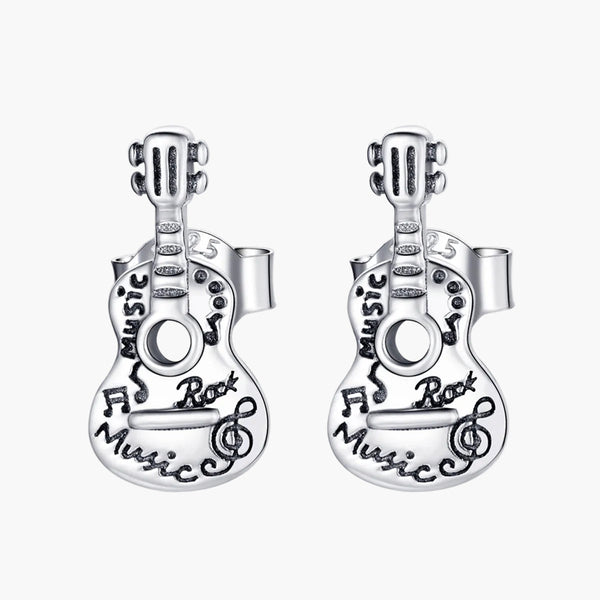 Silver Guitar Groove Studs in 925 Sterling Silver by Sylvory