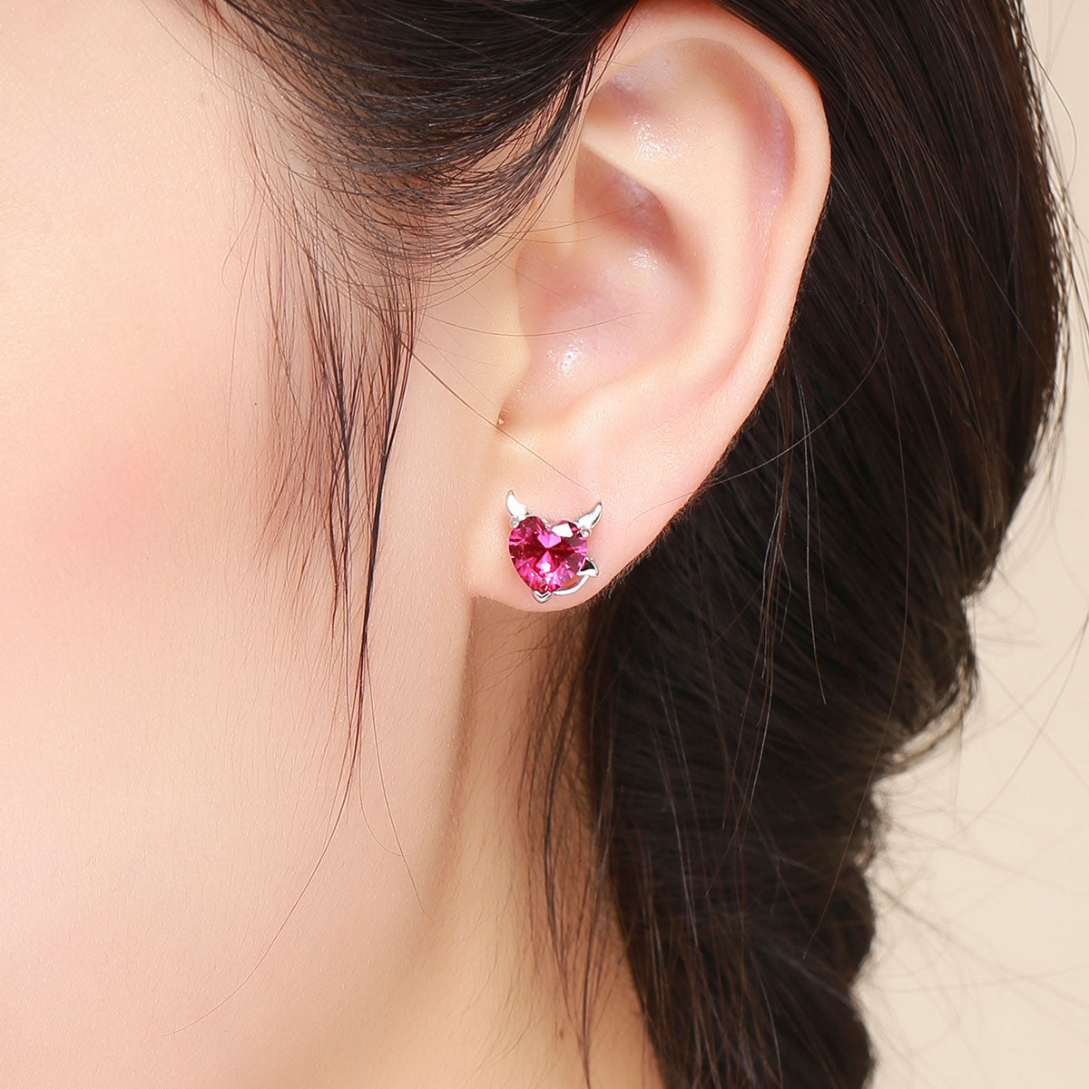 "Sylvory 925 Sterling Silver Halo and Horns Studs"