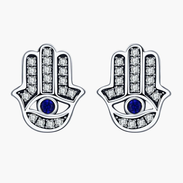 Silver Hamsa Harmony Studs in 925 Sterling Silver by Sylvory