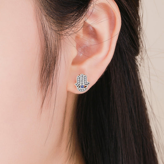"Sylvory 925 Sterling Silver Hamsa Harmony Studs"
