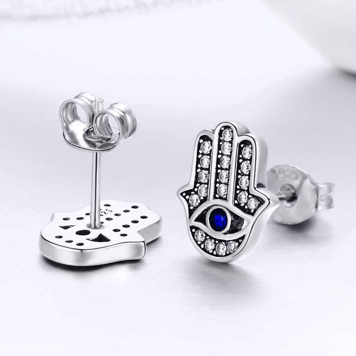"Sylvory 925 Sterling Silver Hamsa Harmony Studs"
