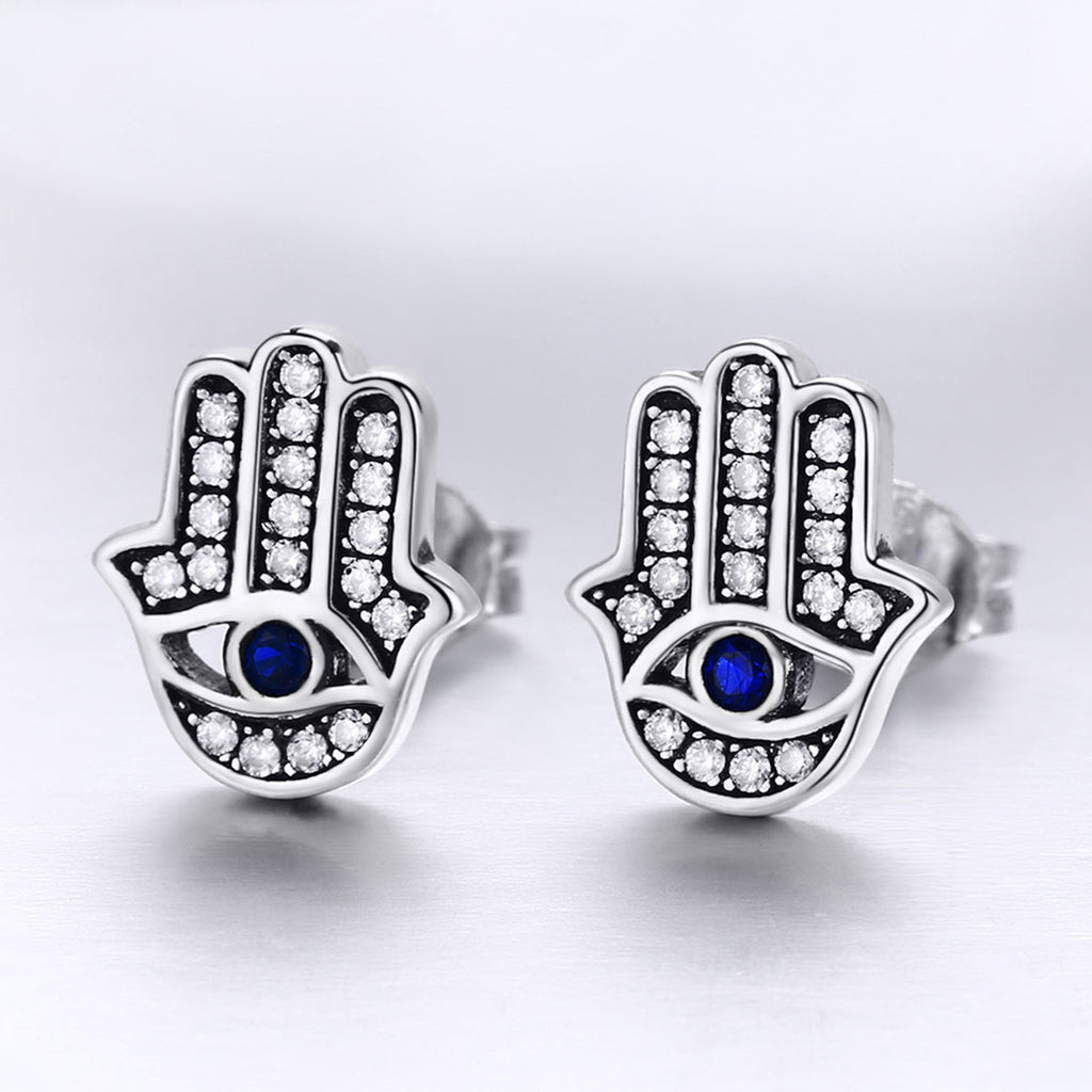 "Sylvory 925 Sterling Silver Hamsa Harmony Studs"
