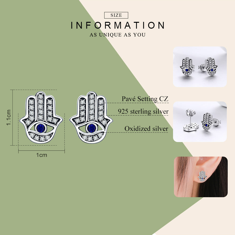 "Sylvory 925 Sterling Silver Hamsa Harmony Studs"