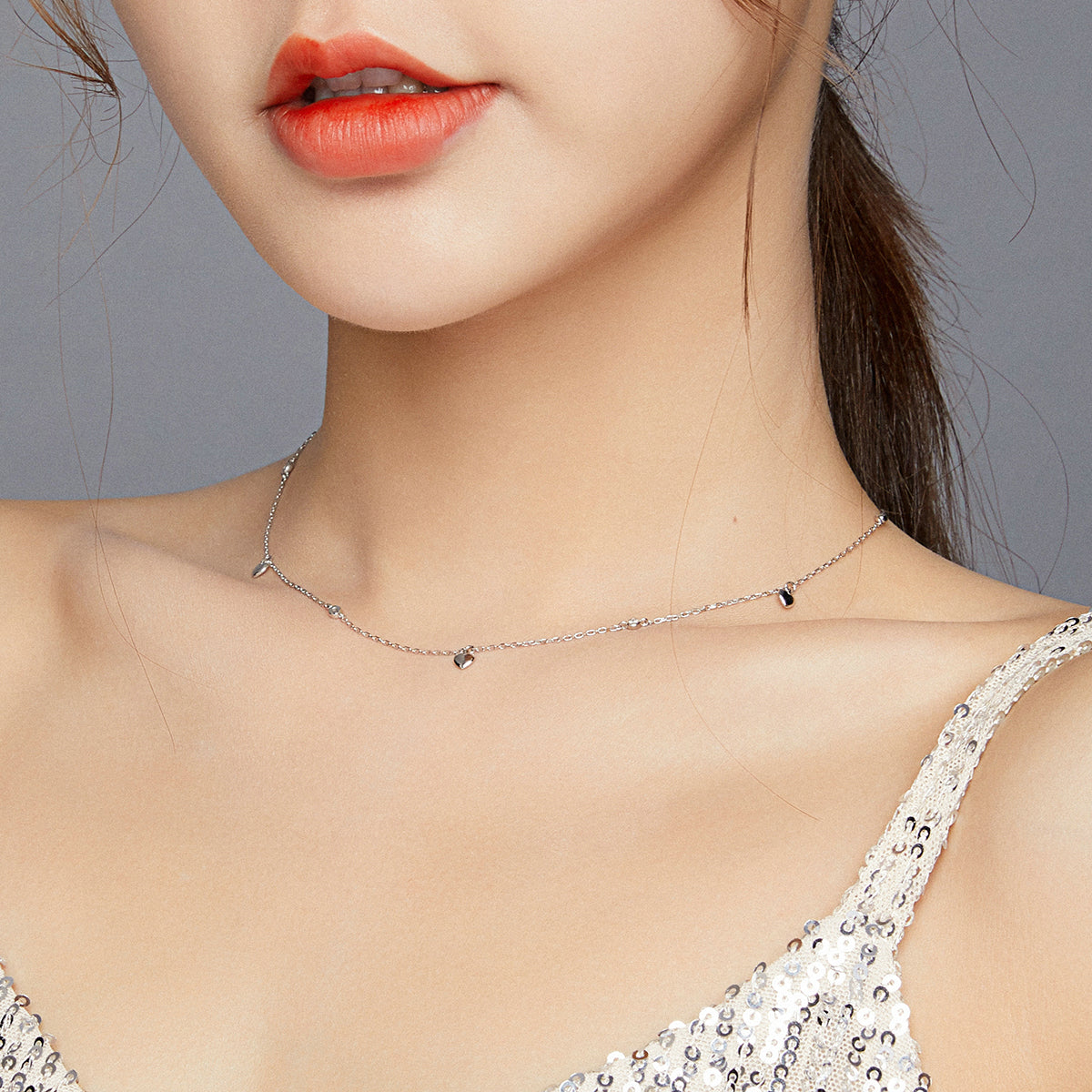 Silver Heart Cascade Necklace Secondary image