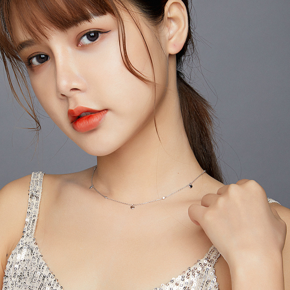 "Sylvory 925 Sterling Silver Heart Cascade Necklace"