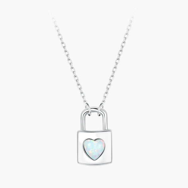 Silver Heart Lock Necklace in 925 Sterling Silver by Sylvory