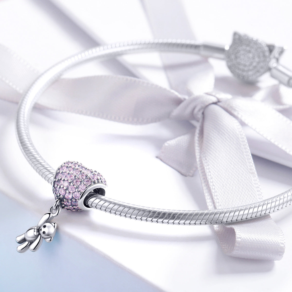 "Sylvory 925 Sterling Silver Heartbound Bear Dangler Charm"