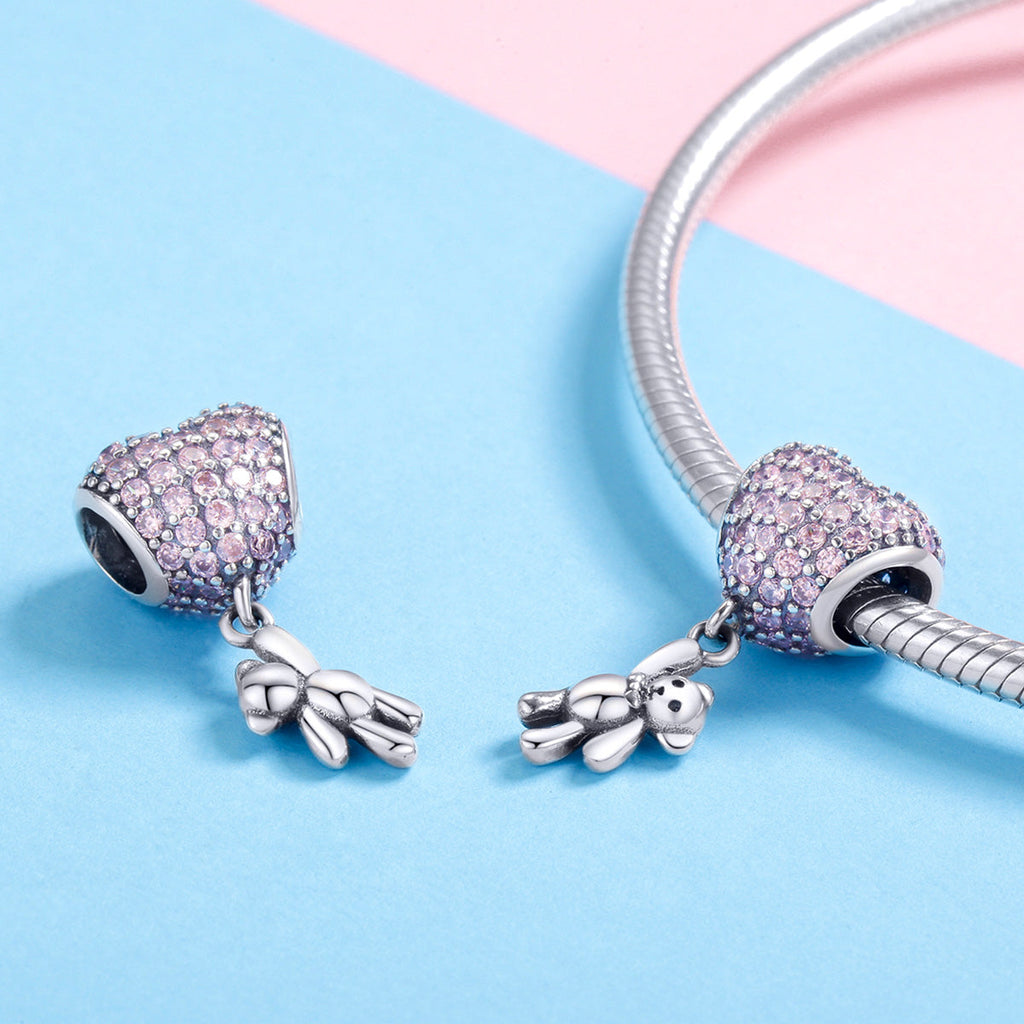 "Sylvory 925 Sterling Silver Heartbound Bear Dangler Charm"