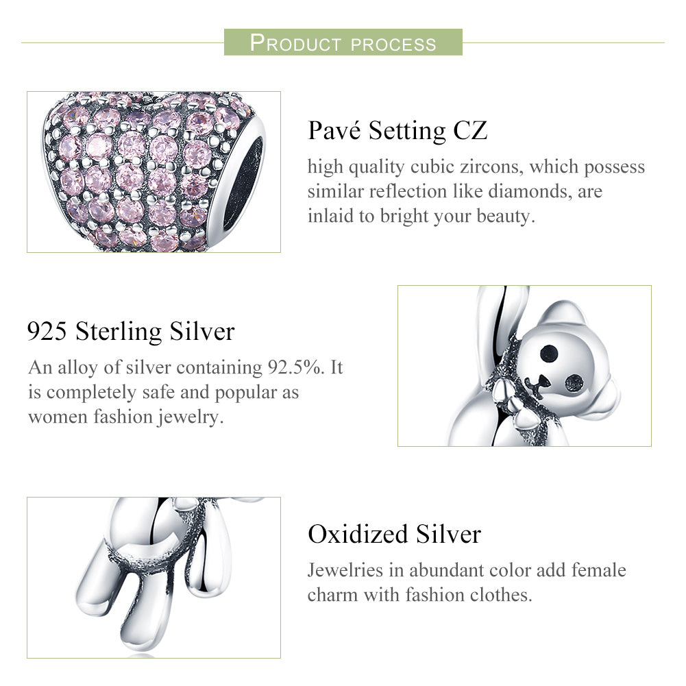 "Sylvory 925 Sterling Silver Heartbound Bear Dangler Charm"