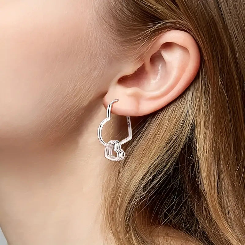 "Sylvory 925 Sterling Silver Heartlink Hoop Charm Keeper Earring"