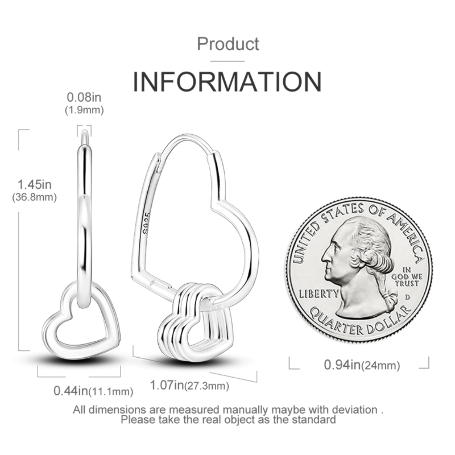 "Sylvory 925 Sterling Silver Heartlink Hoop Charm Keeper Earring"