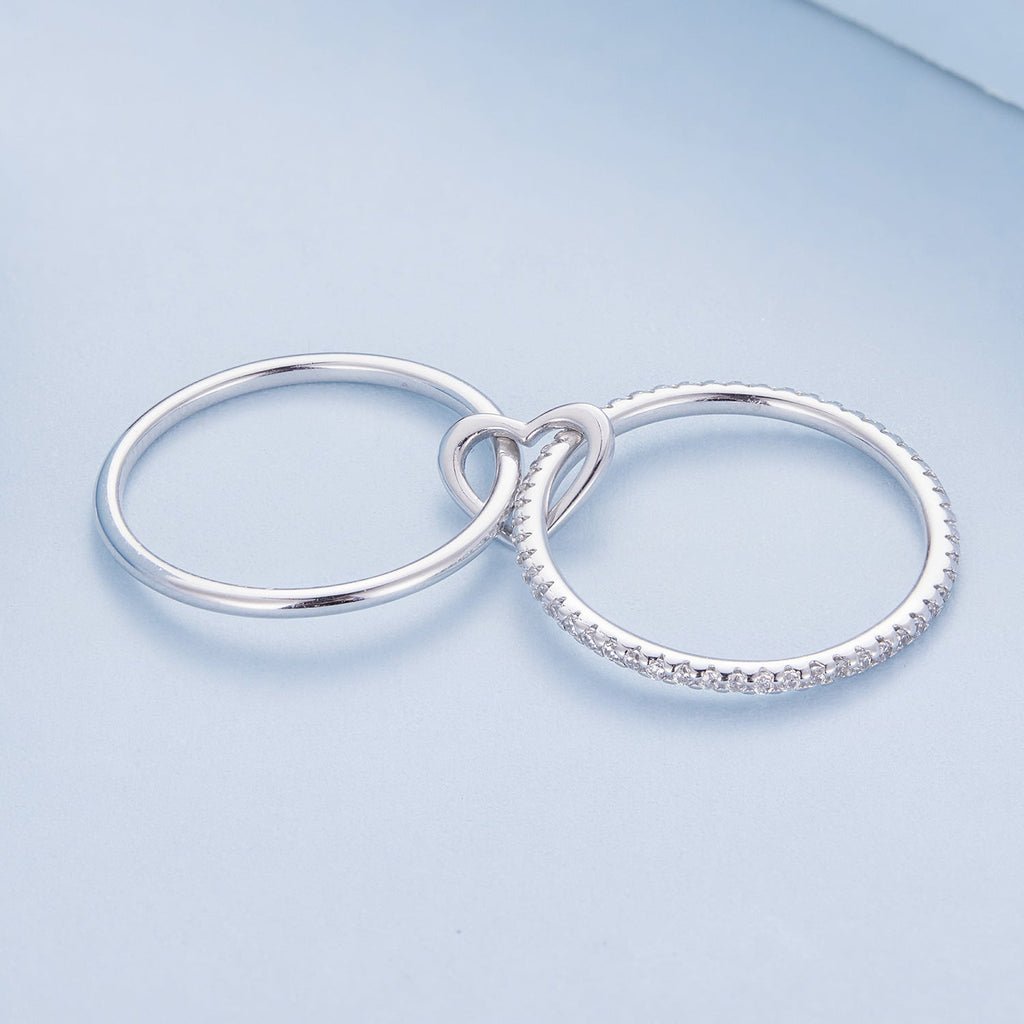 "Sylvory 925 Sterling Silver Heartlock Duo Ring"