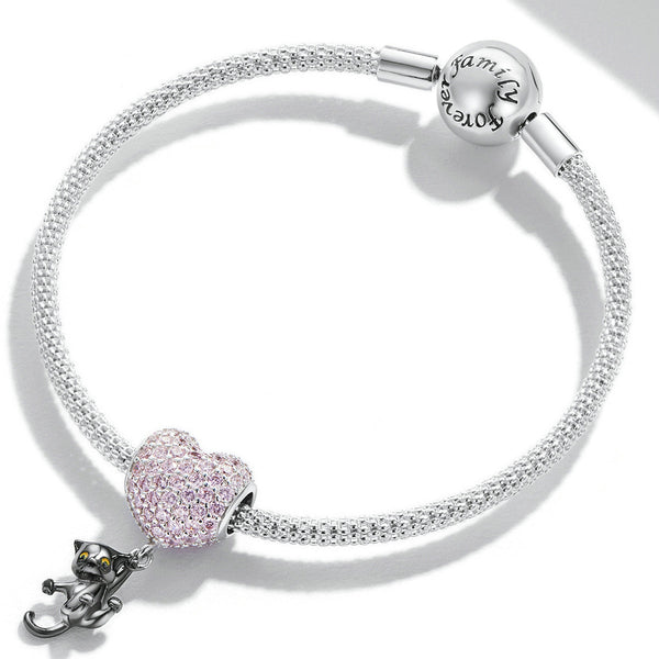 "Sylvory 925 Sterling Silver Heartstrings Purrfection Cat Charm"