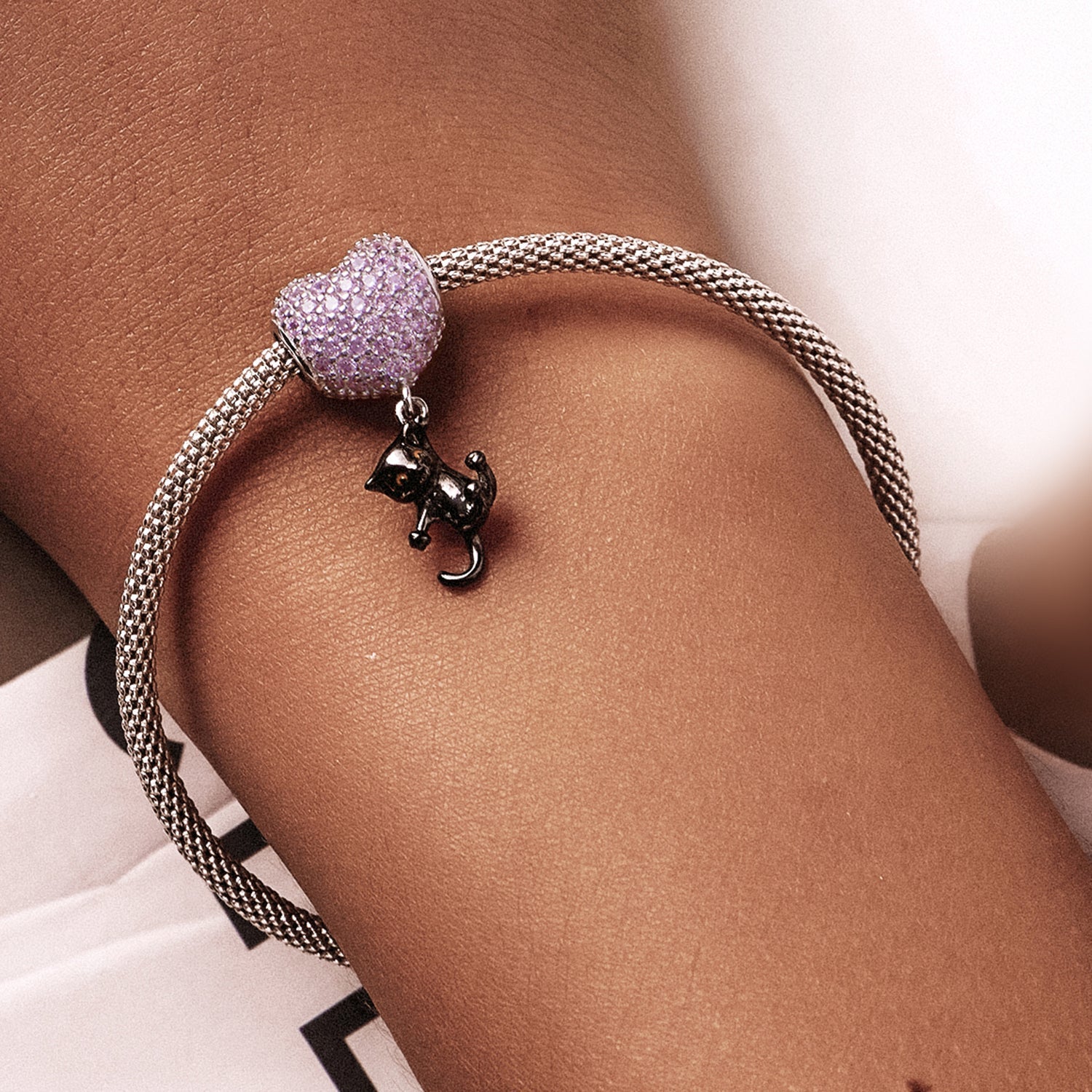 "Sylvory 925 Sterling Silver Heartstrings Purrfection Cat Charm"