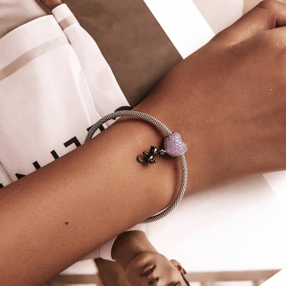 "Sylvory 925 Sterling Silver Heartstrings Purrfection Cat Charm"