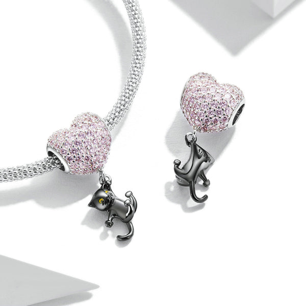 "Sylvory 925 Sterling Silver Heartstrings Purrfection Cat Charm"