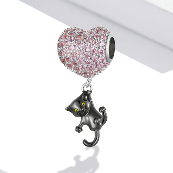 "Sylvory 925 Sterling Silver Heartstrings Purrfection Cat Charm"