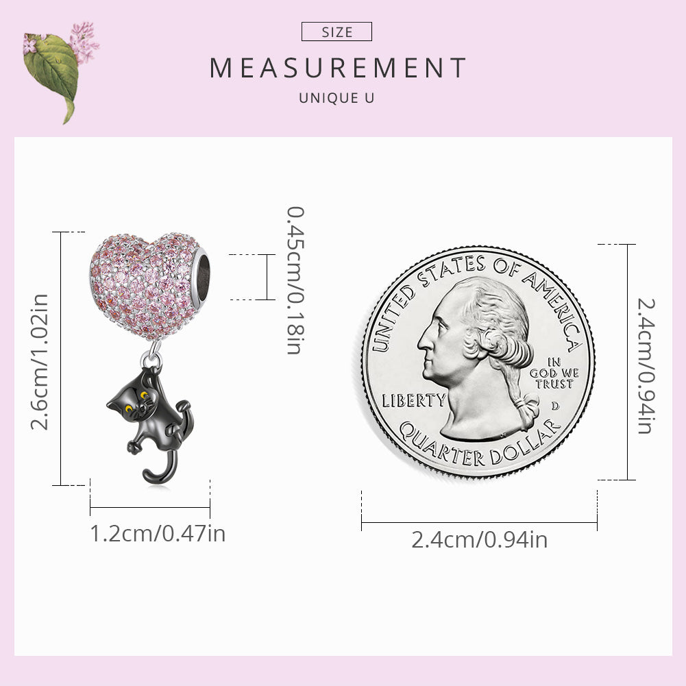 "Sylvory 925 Sterling Silver Heartstrings Purrfection Cat Charm"
