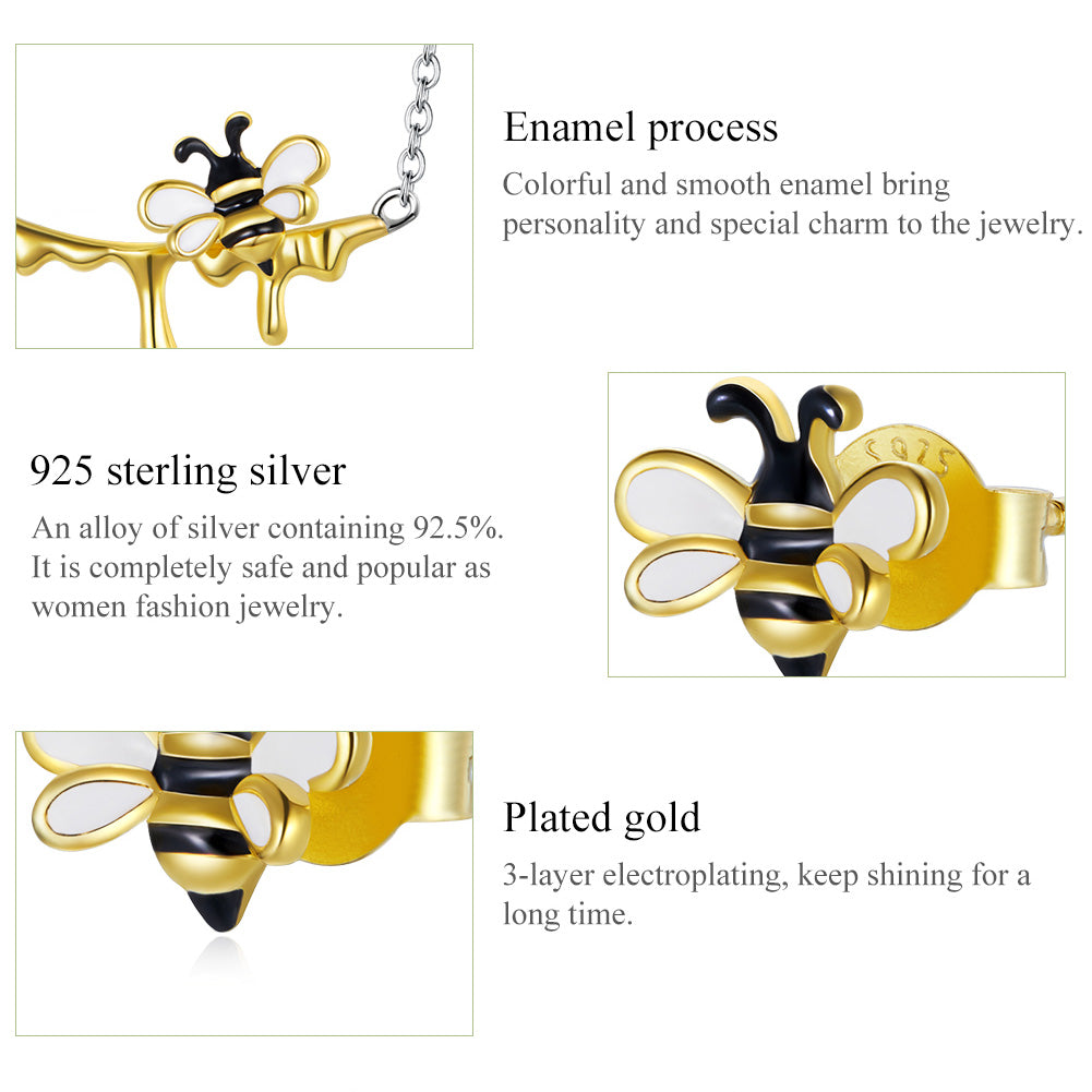 "Sylvory 925 Sterling Silver Honeybee Bling Studs"